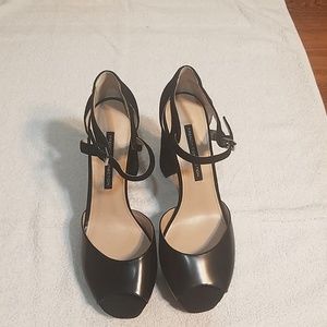 French Connection Black Ankle Strap Heels Block Heel Dress Shoes
